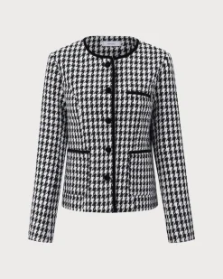 Black Single-Breasted Pocket Tweed Jacket