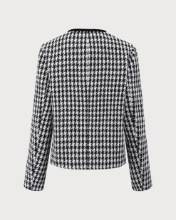 Black Single-Breasted Pocket Tweed Jacket