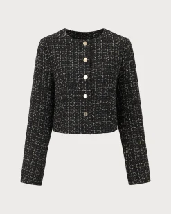 Black Single-Breasted Tweed Jacket