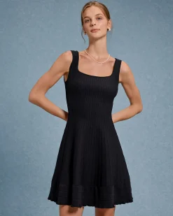 Black Square Neck A-Line Slip Mini Dress