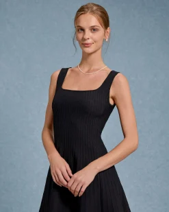 Black Square Neck A-Line Slip Mini Dress