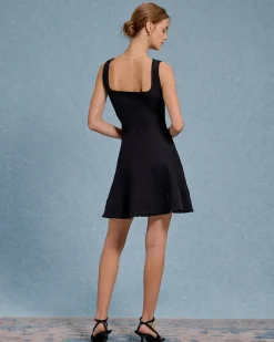 Black Square Neck A-Line Slip Mini Dress