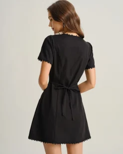 Black Square Neck Button Mini Dress