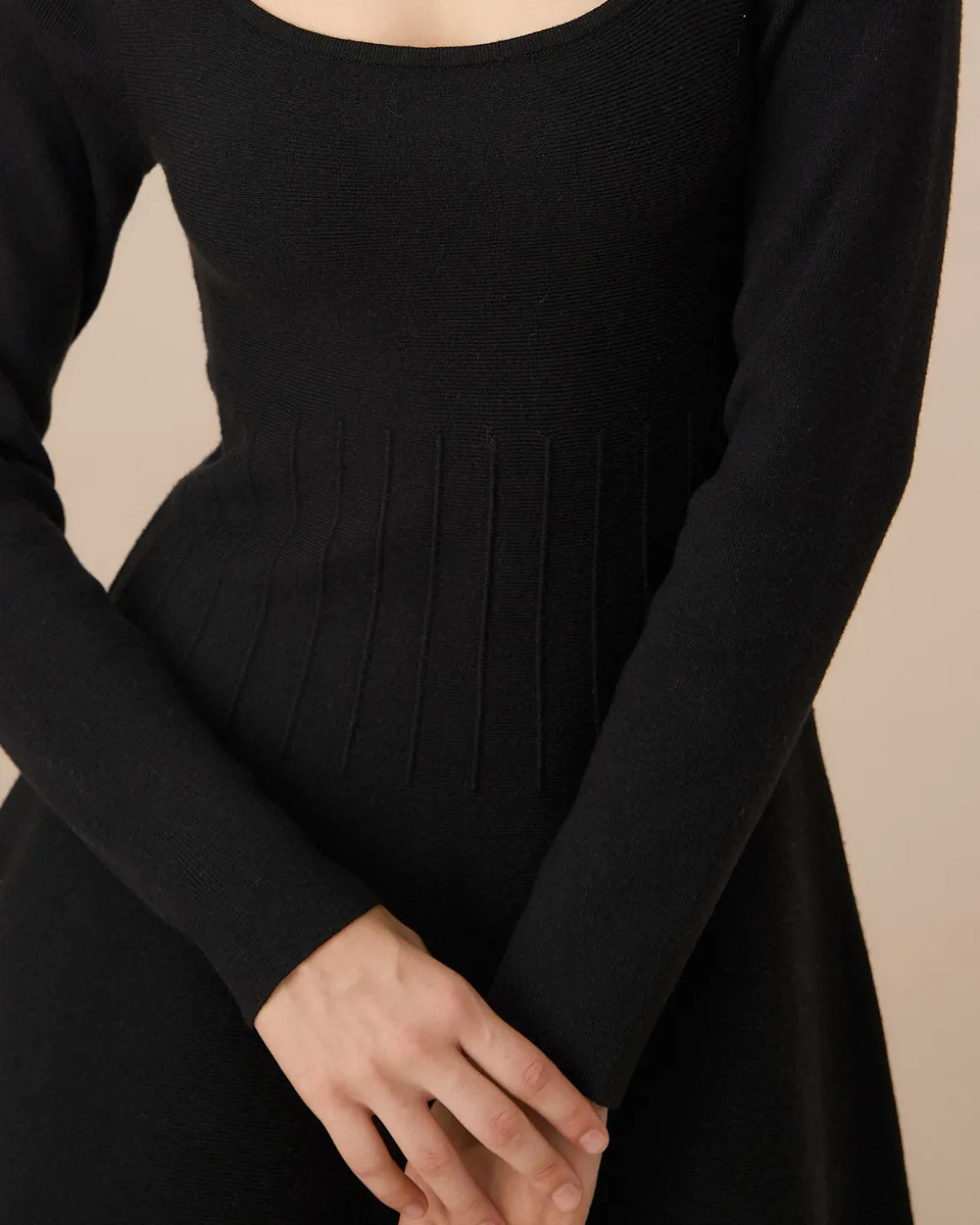 Black Square Neck Ribbed Sweater Dress
