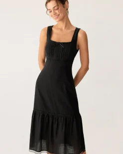 Black Square Neck Ruched Slip Midi Dress