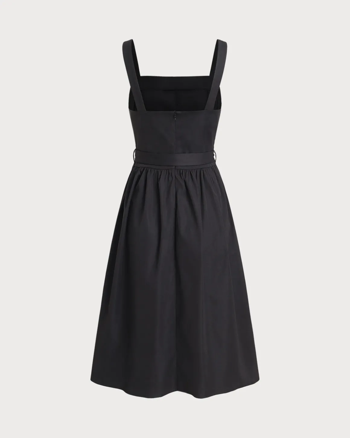 Black Square Neck Ruched Slip Midi Dress