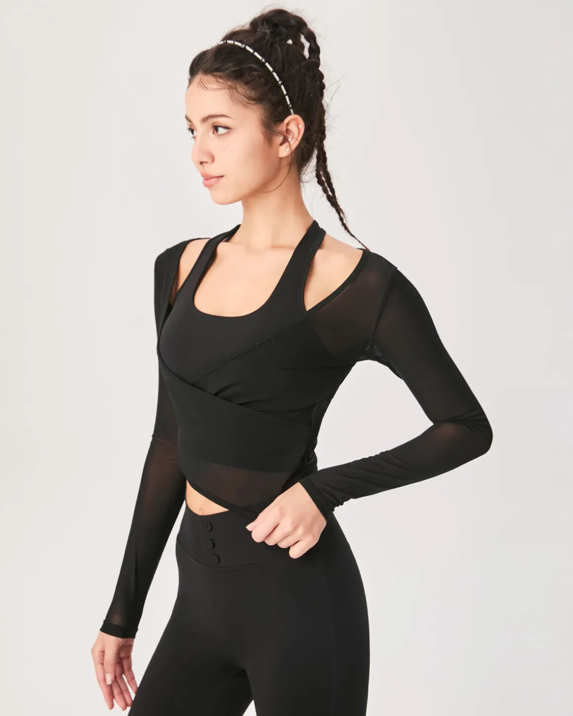 Black Surplice Long Sleeve Cover-up - Light Support