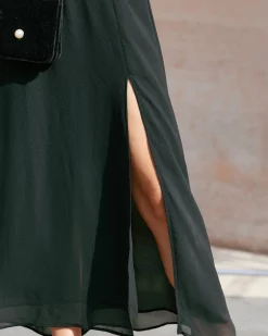 Black Sweetheart Neck Chiffon Maxi Dress