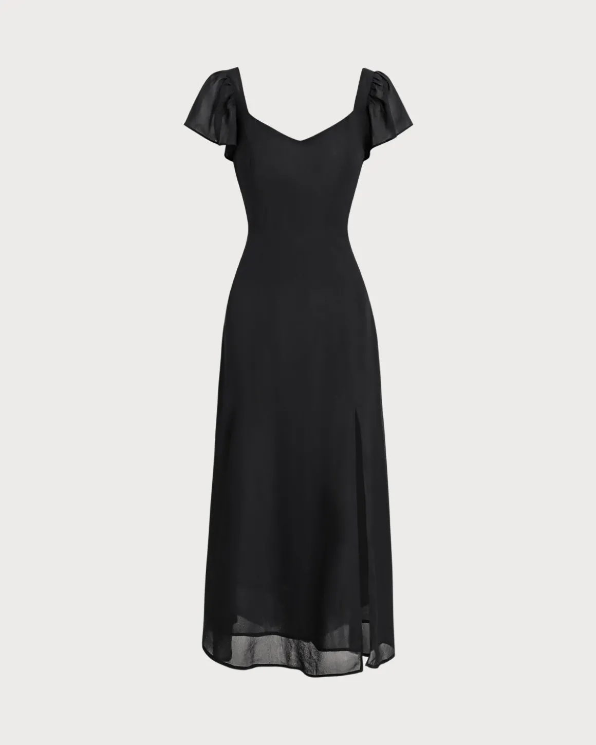 Black Sweetheart Neck Chiffon Maxi Dress