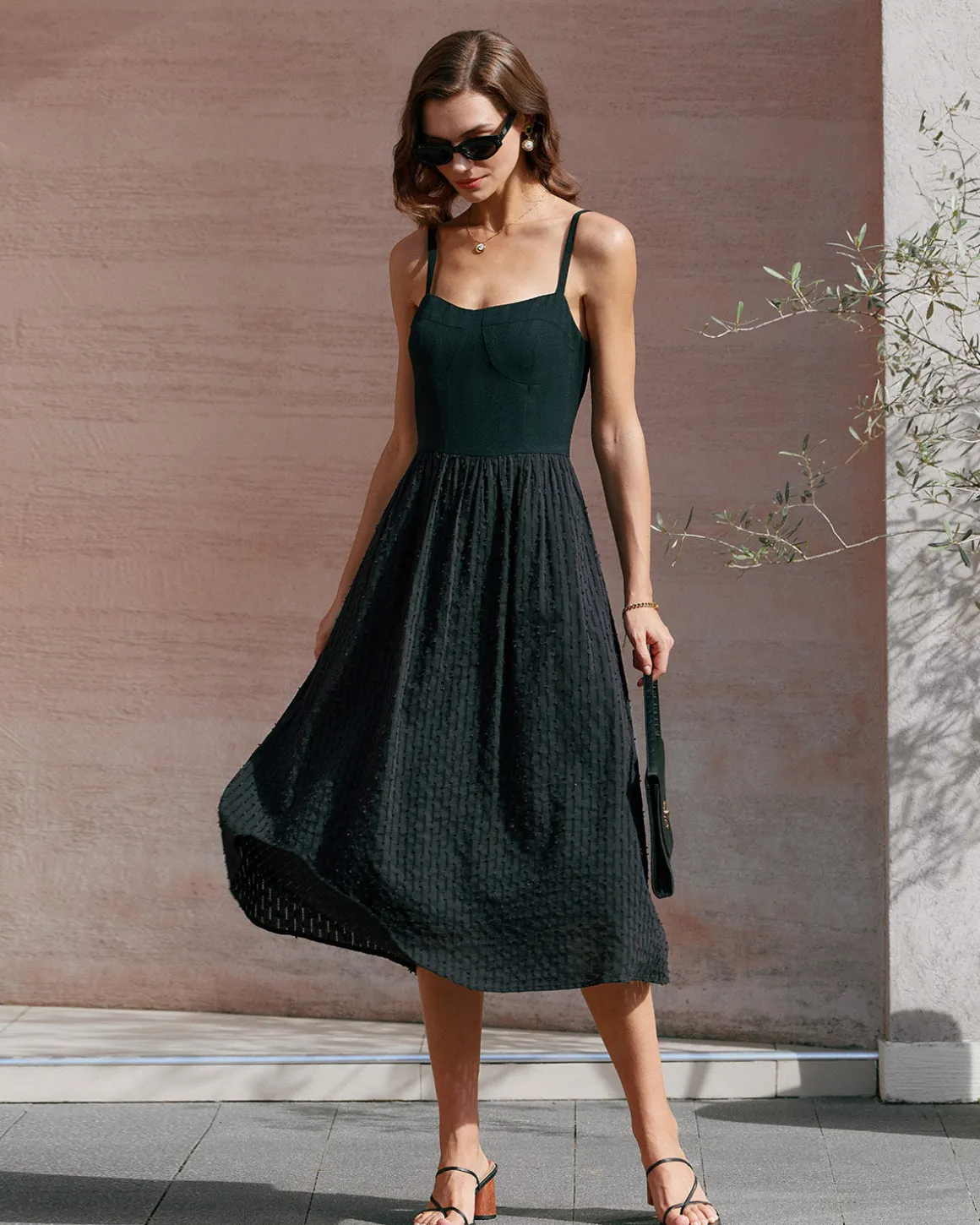 Black Sweetheart Neck Slip Midi Dress