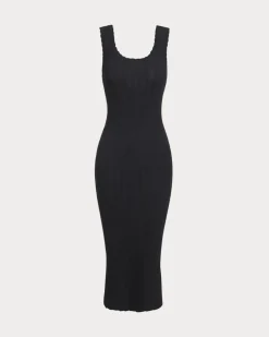 Black U Neck Bodycon Sleeveless Sweater Dress