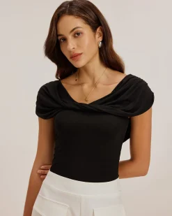 Black U Neck Ruched Tee