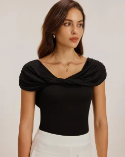 Black U Neck Ruched Tee