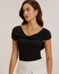 Black U Neck Ruched Tee