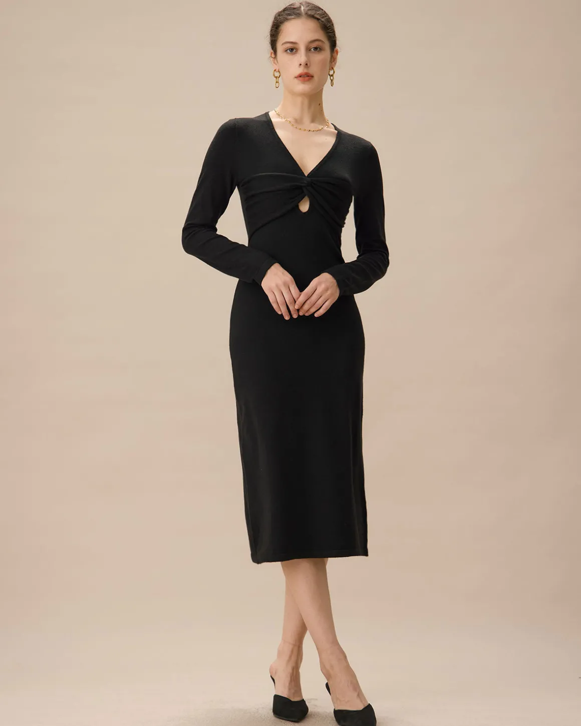 Black V Neck Cut Out Bodycon Sweater Dress