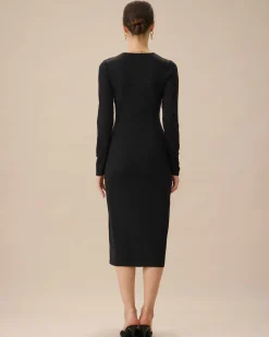 Black V Neck Cut Out Bodycon Sweater Dress