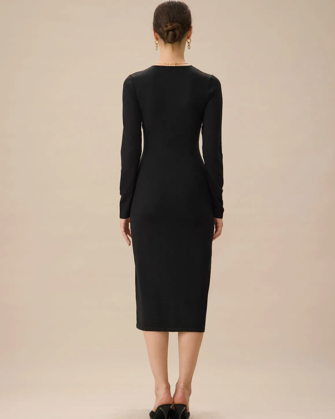 Black V Neck Cut Out Bodycon Sweater Dress