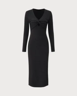 Black V Neck Cut Out Bodycon Sweater Dress