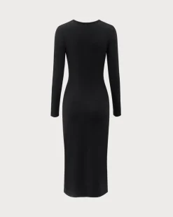 Black V Neck Cut Out Bodycon Sweater Dress
