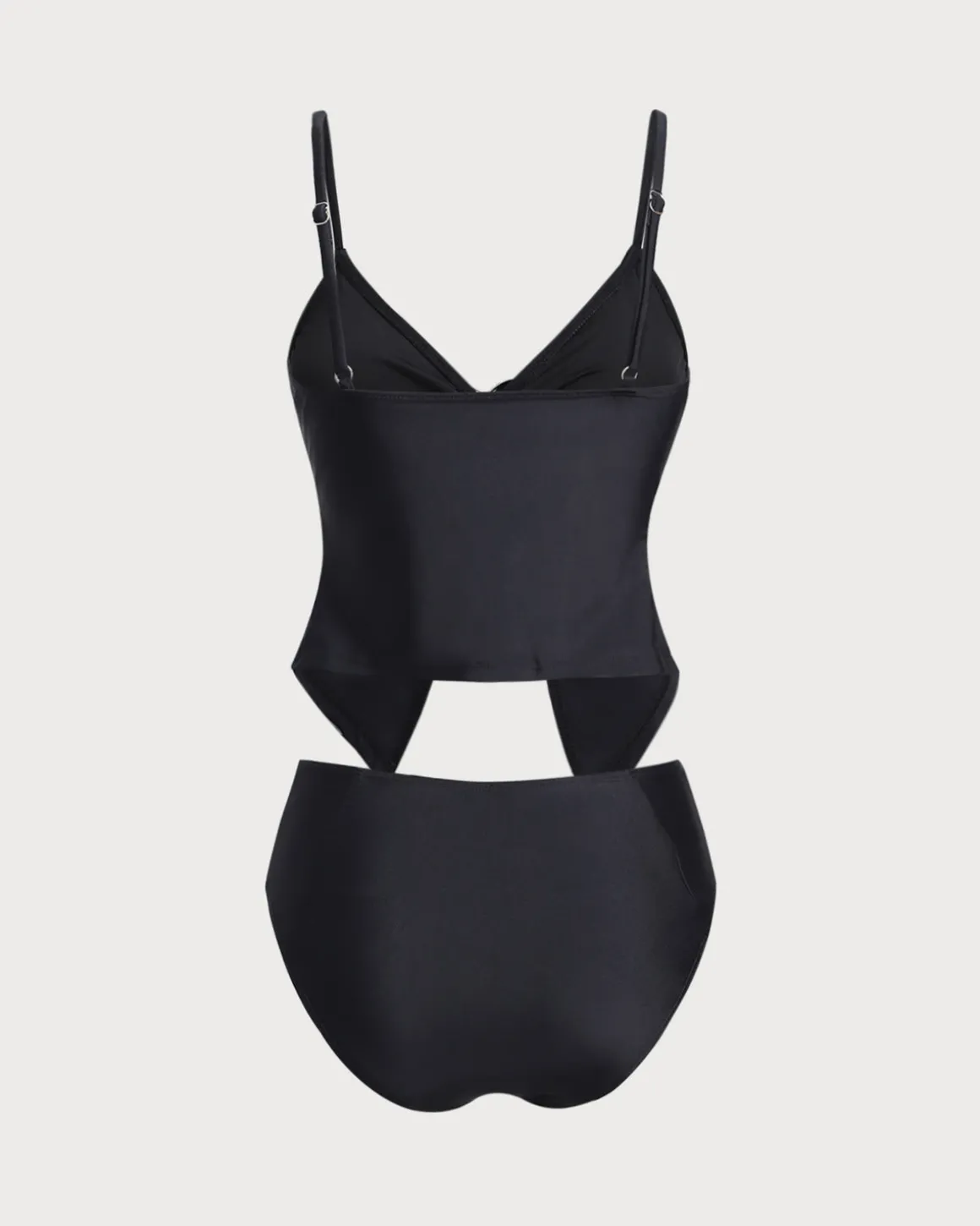 Black V Neck O-Ring Tankini Swimsuit