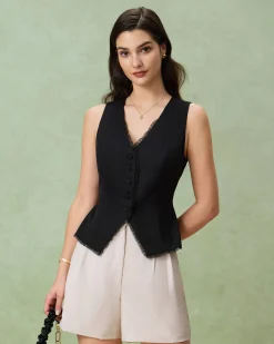 Black V-Neck Single Breasted Vest