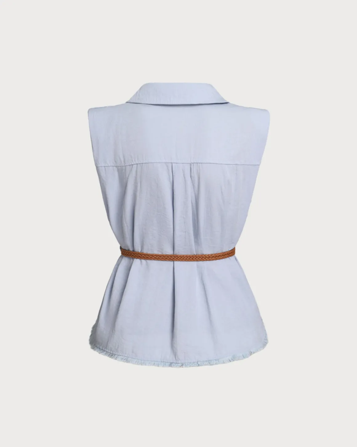 Blue Belted Sleeveless Blouse