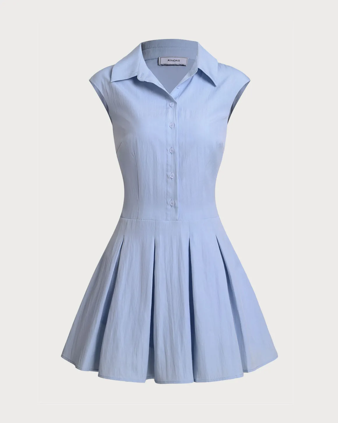 Blue Button A-Line Sleeveless Mini Dress