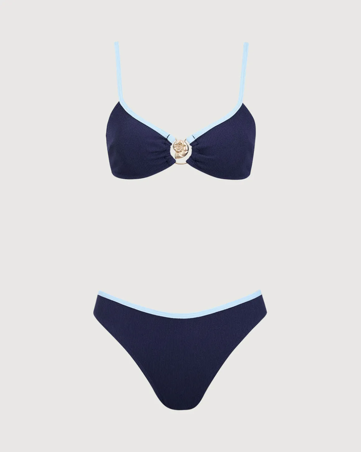 Blue Contrasting Textured Bikini Set