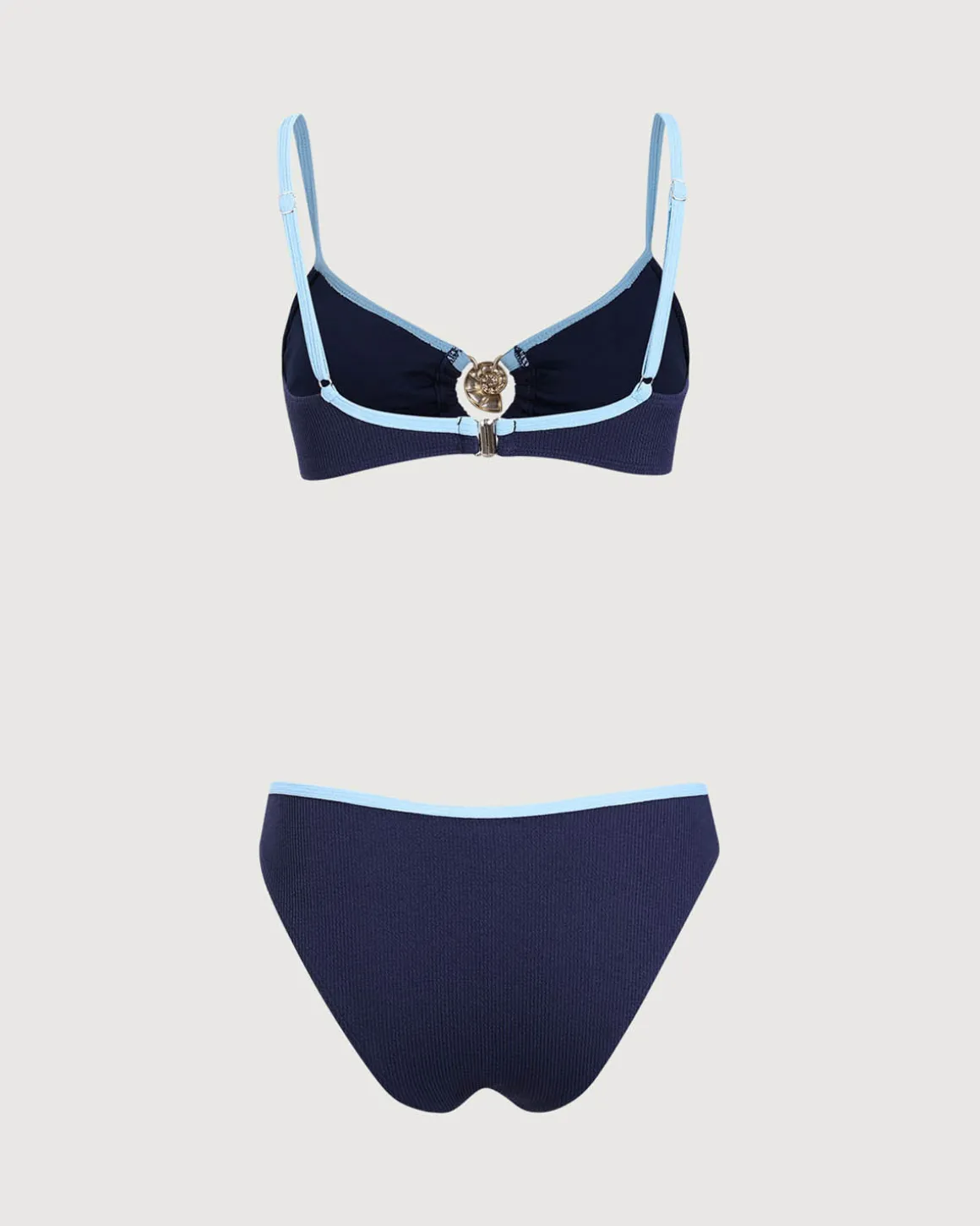 Blue Contrasting Textured Bikini Set