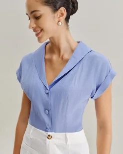 Blue Cowl Sleeve Button Shirt