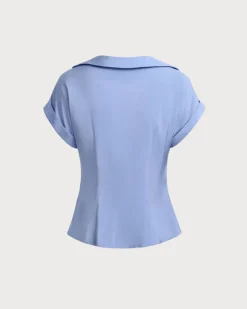 Blue Cowl Sleeve Button Shirt