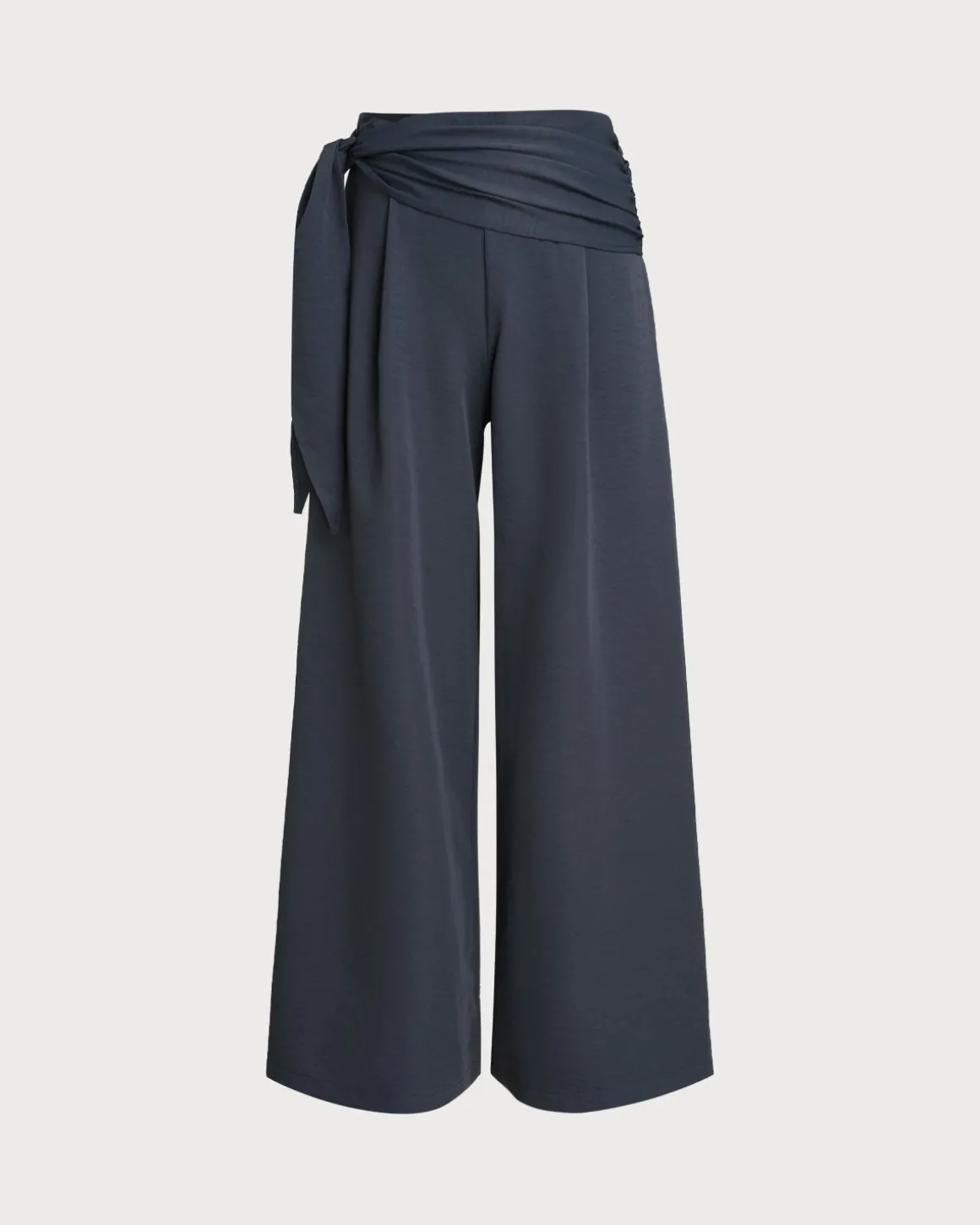 Blue Elastic Waist Casual Wide Leg Pants
