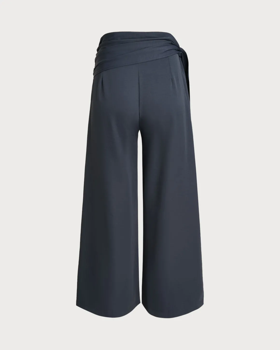 Blue Elastic Waist Casual Wide Leg Pants