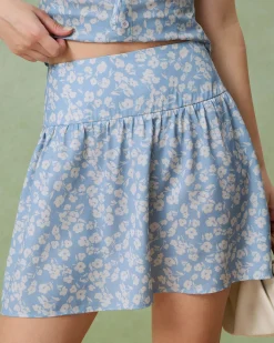 Blue Floral A-Line Mini Skirt