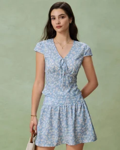 Blue Floral A-Line Mini Skirt
