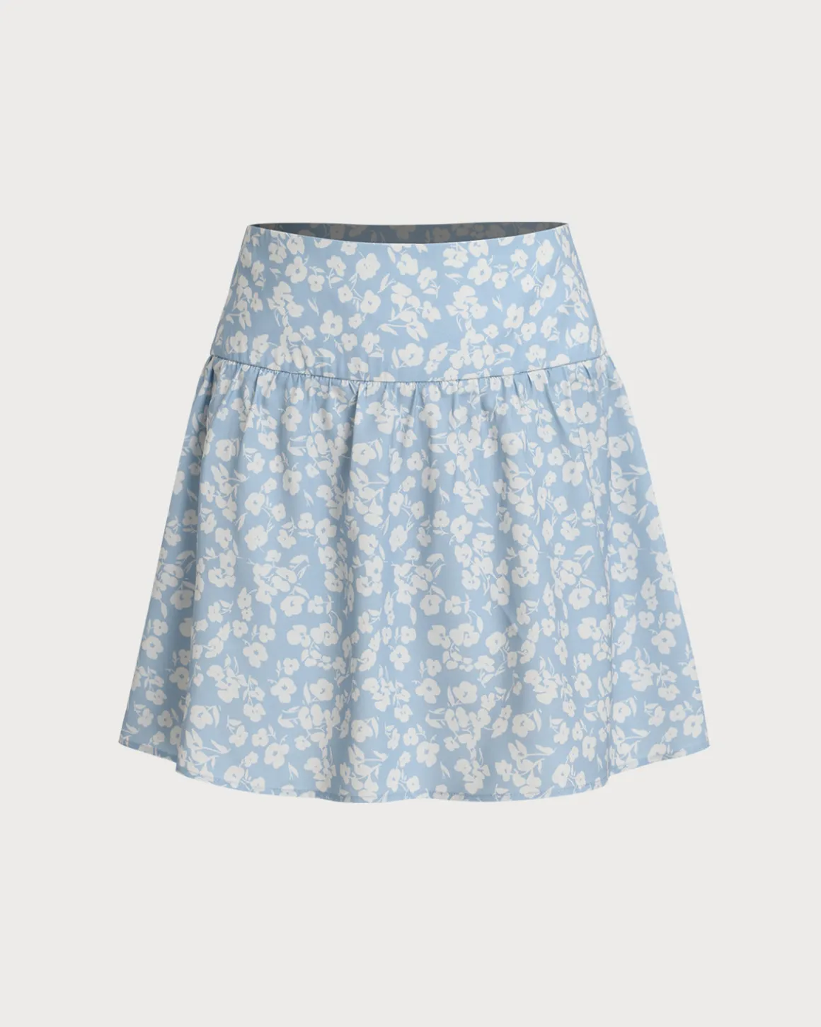 Blue Floral A-Line Mini Skirt