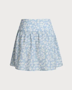 Blue Floral A-Line Mini Skirt