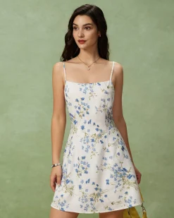 Blue Floral A-Line Slip Mini Dress
