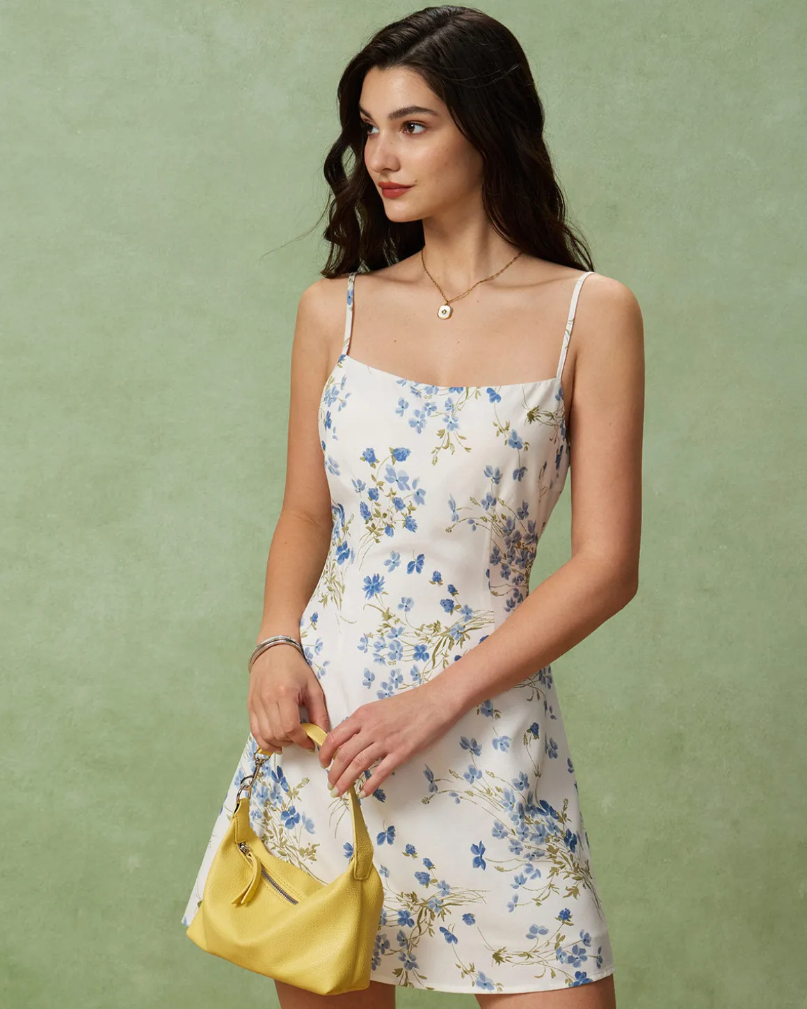 Blue Floral A-Line Slip Mini Dress