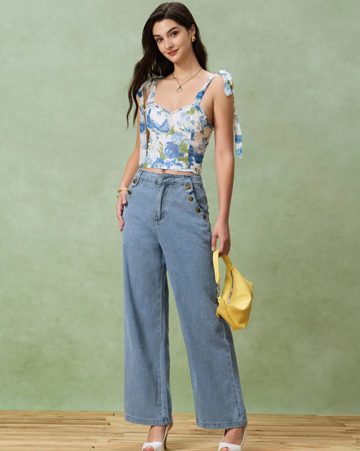 Blue Floral Bohemian Cropped Camis