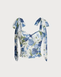 Blue Floral Bohemian Cropped Camis