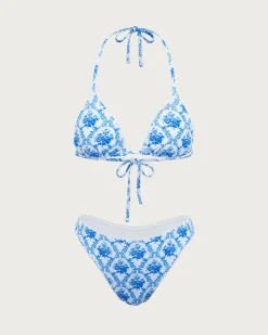 Blue Floral Halter Bikini Set