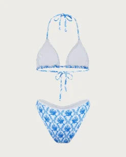 Blue Floral Halter Bikini Set