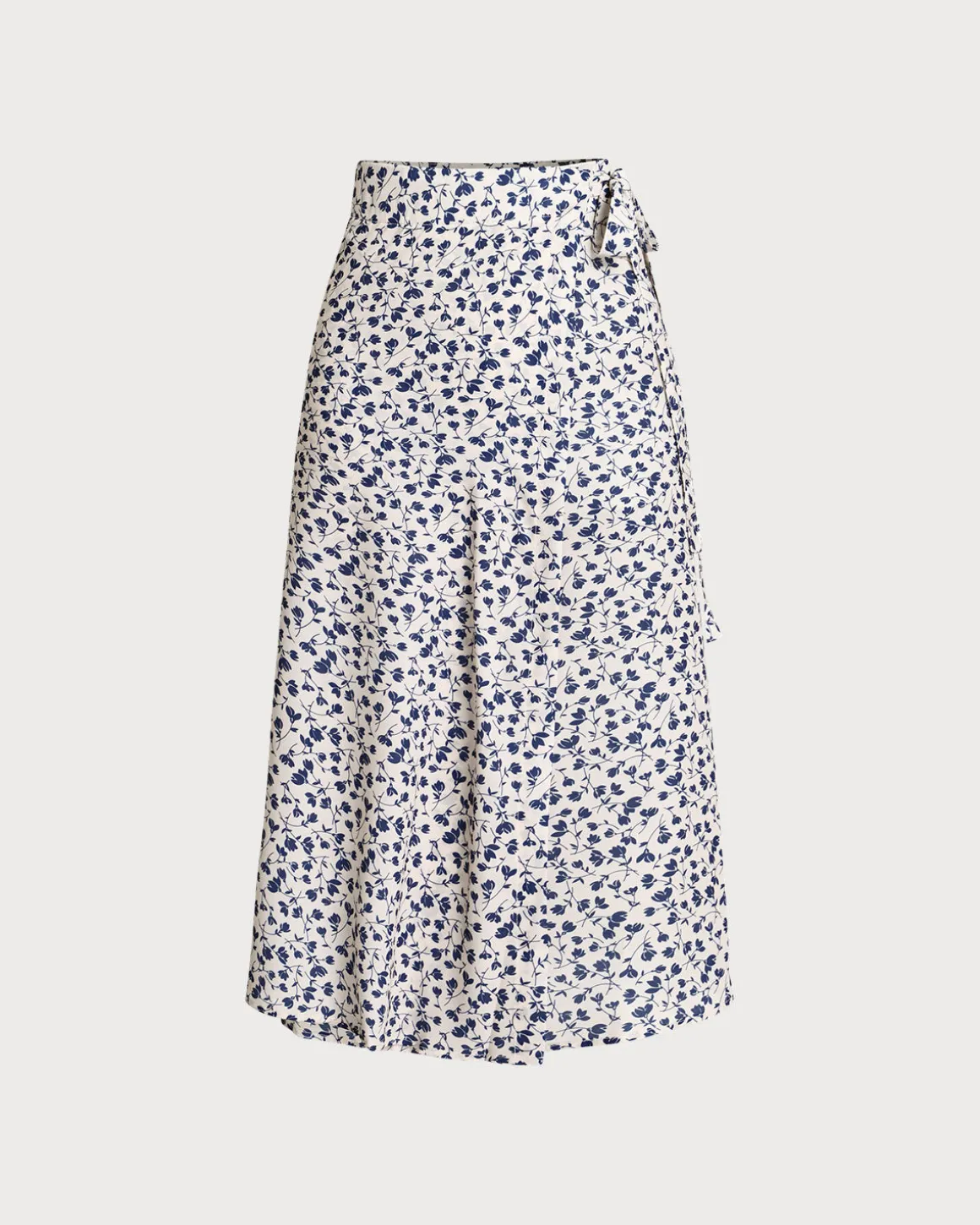 Blue Floral High-waisted Wrap Midi Skirt