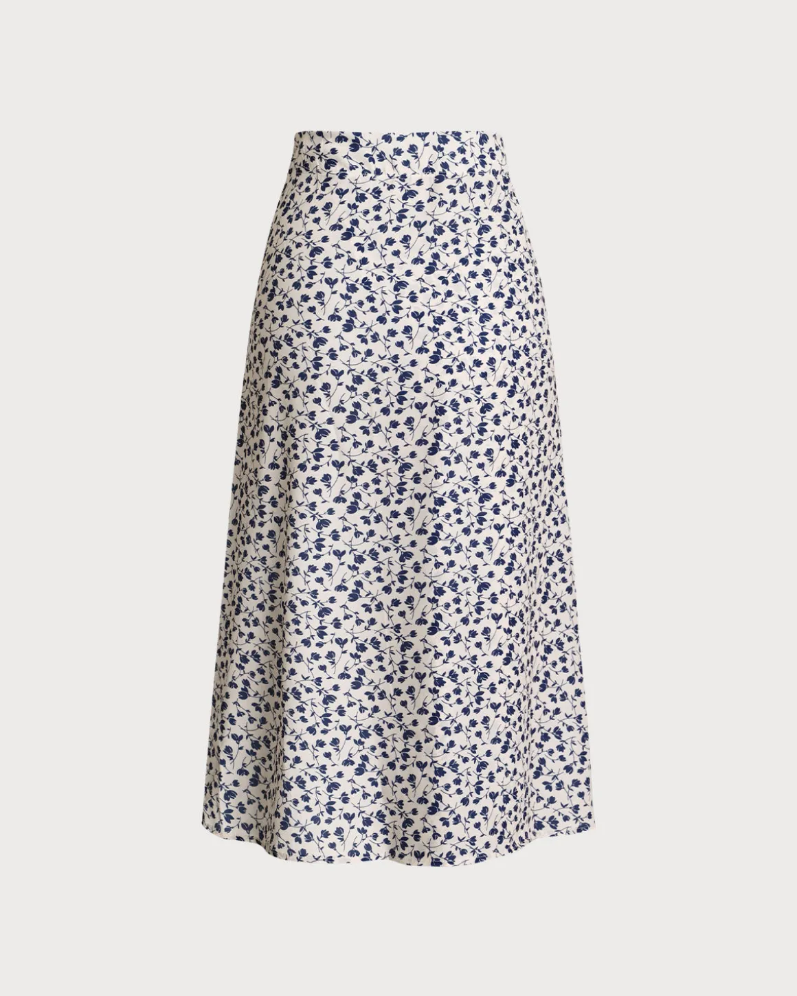 Blue Floral High-waisted Wrap Midi Skirt