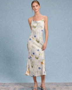Blue Floral Mermaid Slip Midi Dress