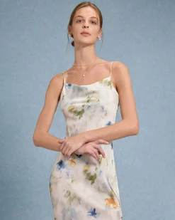Blue Floral Mermaid Slip Midi Dress