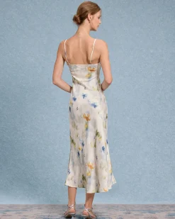 Blue Floral Mermaid Slip Midi Dress