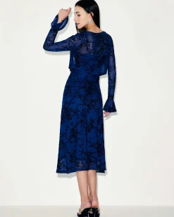 Blue Floral Mesh Slip Midi Dress
