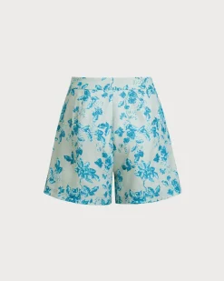 Blue Floral Pocket Shorts
